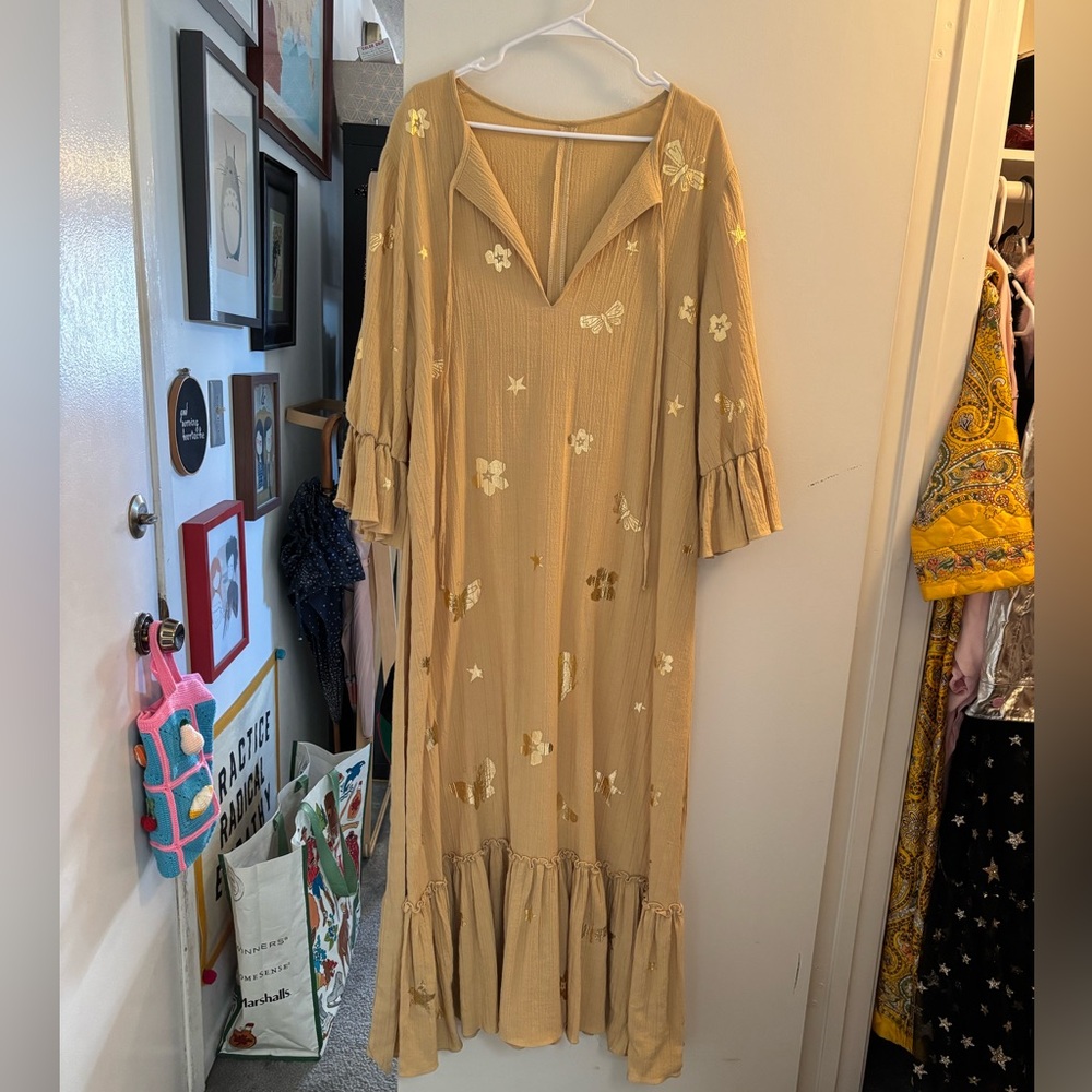 mary benson linen butterfly dress gold 14